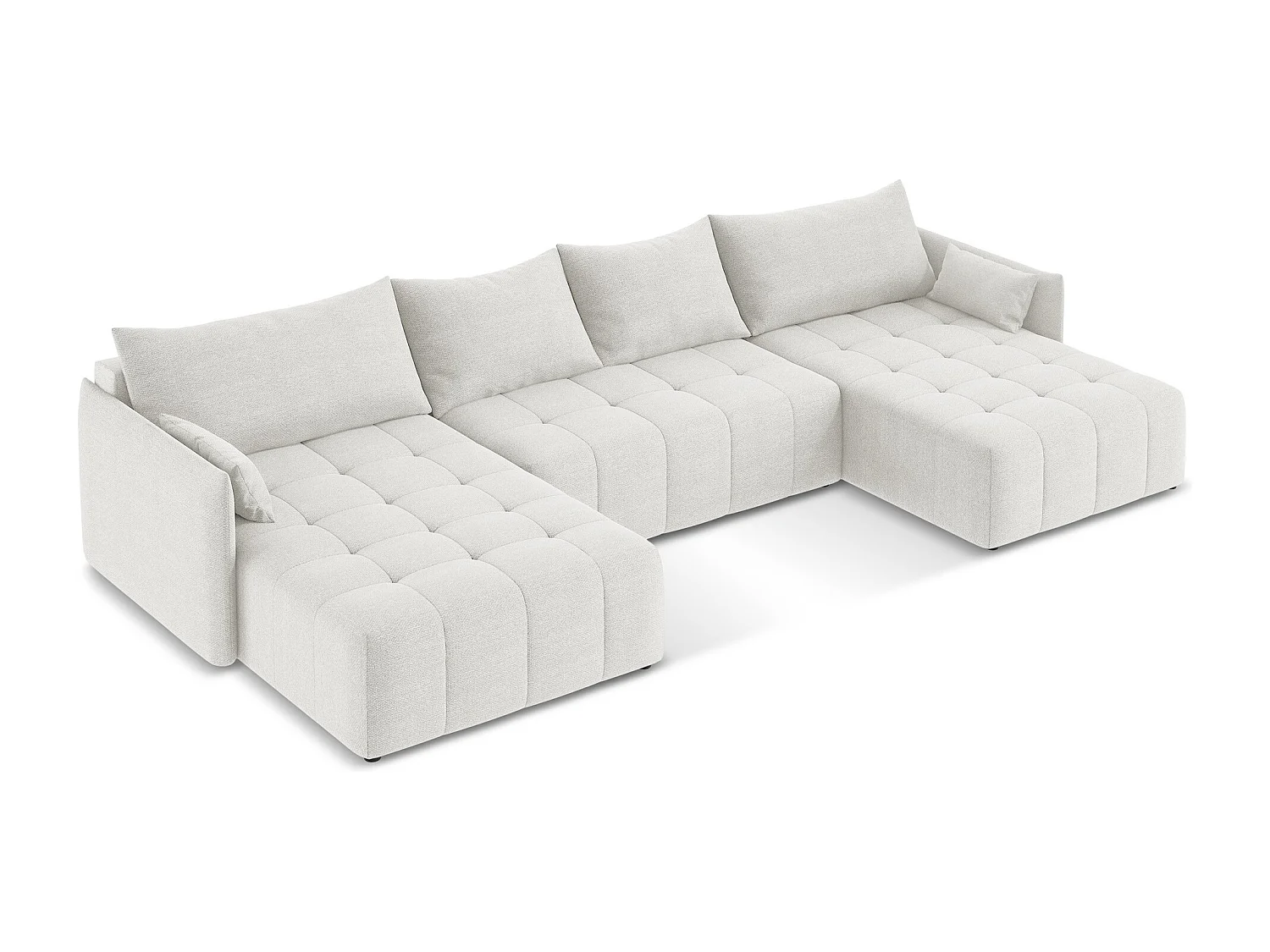 Canapé panoramique 5 places en tissu bouclette - blanc - MOKU