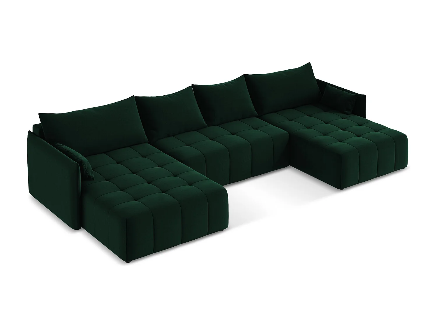 Canapé panoramique 5 places en velours - bouteille verte - MOKU