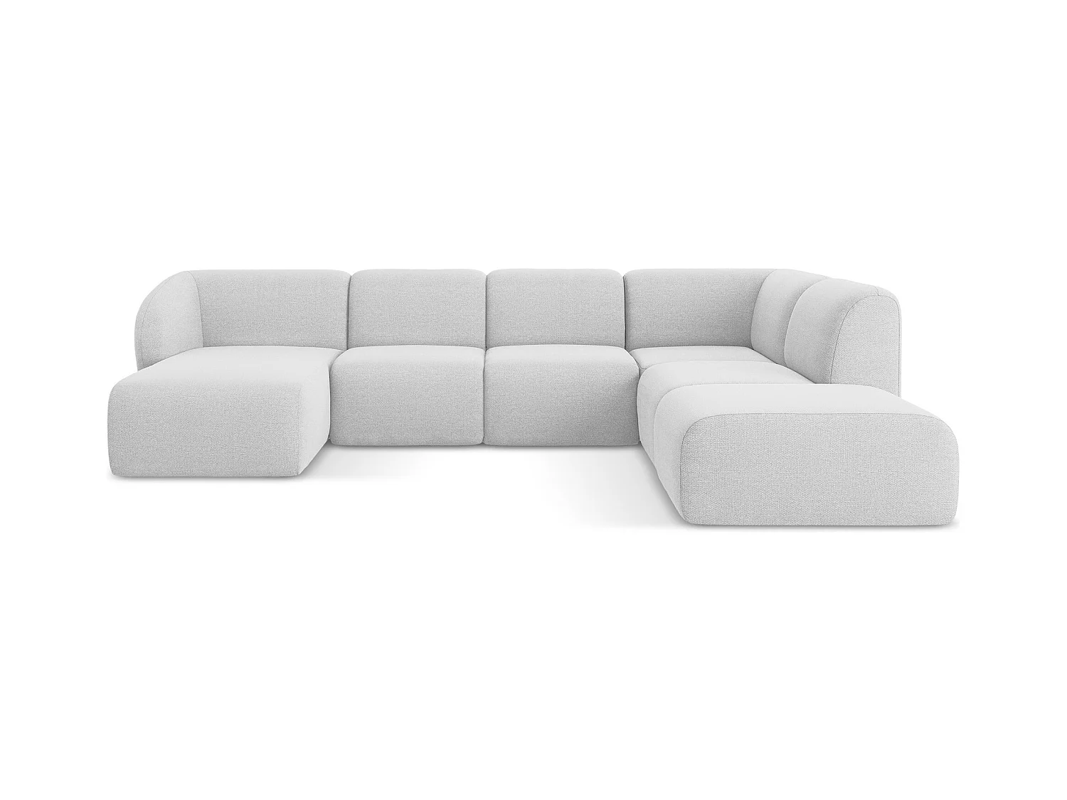 Panoramische hoekbank rechts van zilver bouclé - LANI