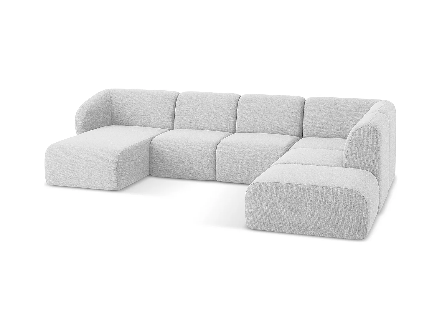 Panoramische hoekbank rechts van zilver bouclé - LANI