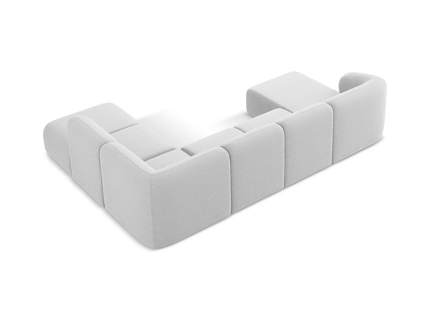 Panoramische hoekbank rechts van zilver bouclé - LANI