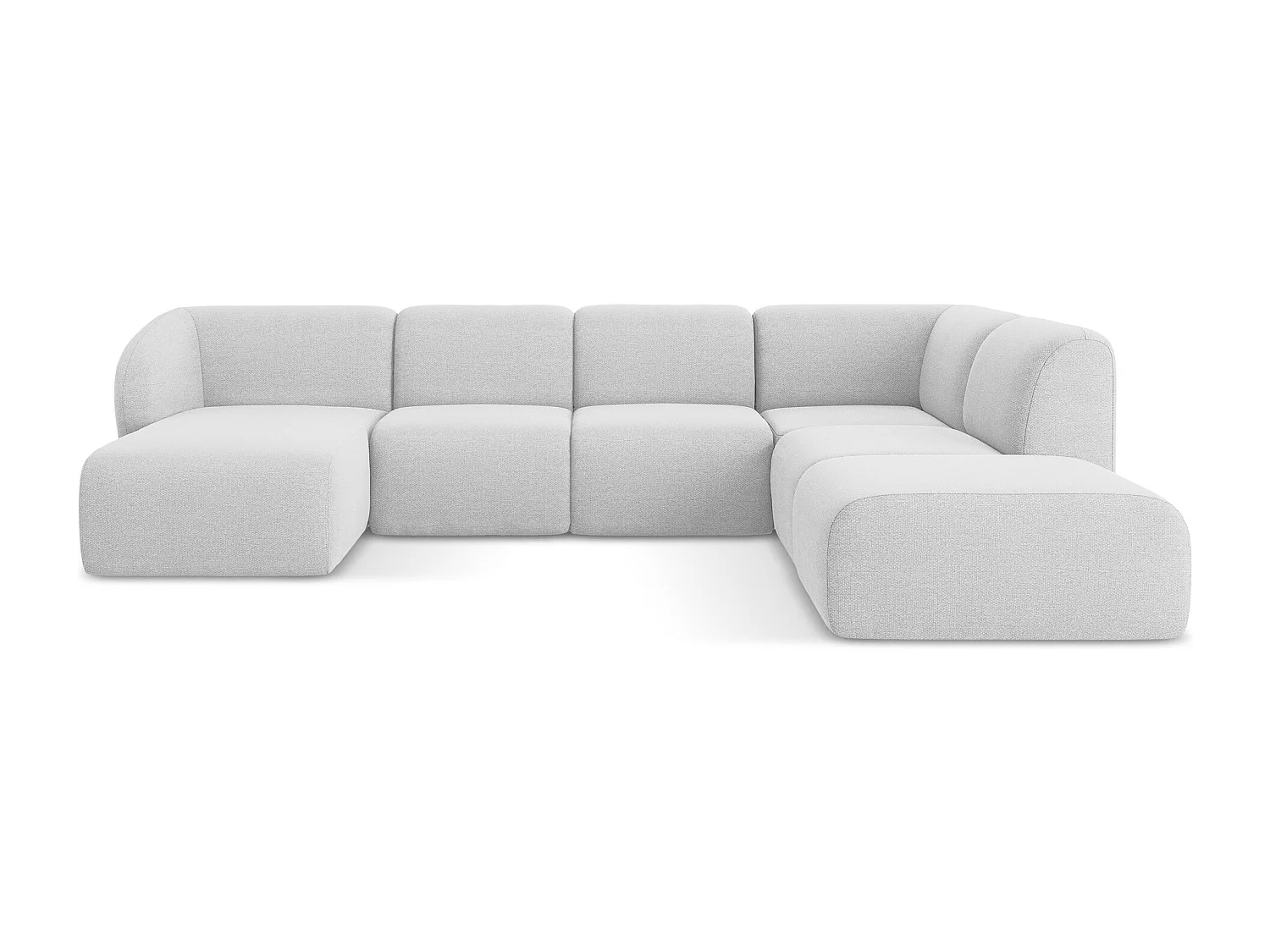 Canapé panoramique 5 places droit en tissu bouclette - argent - LANI