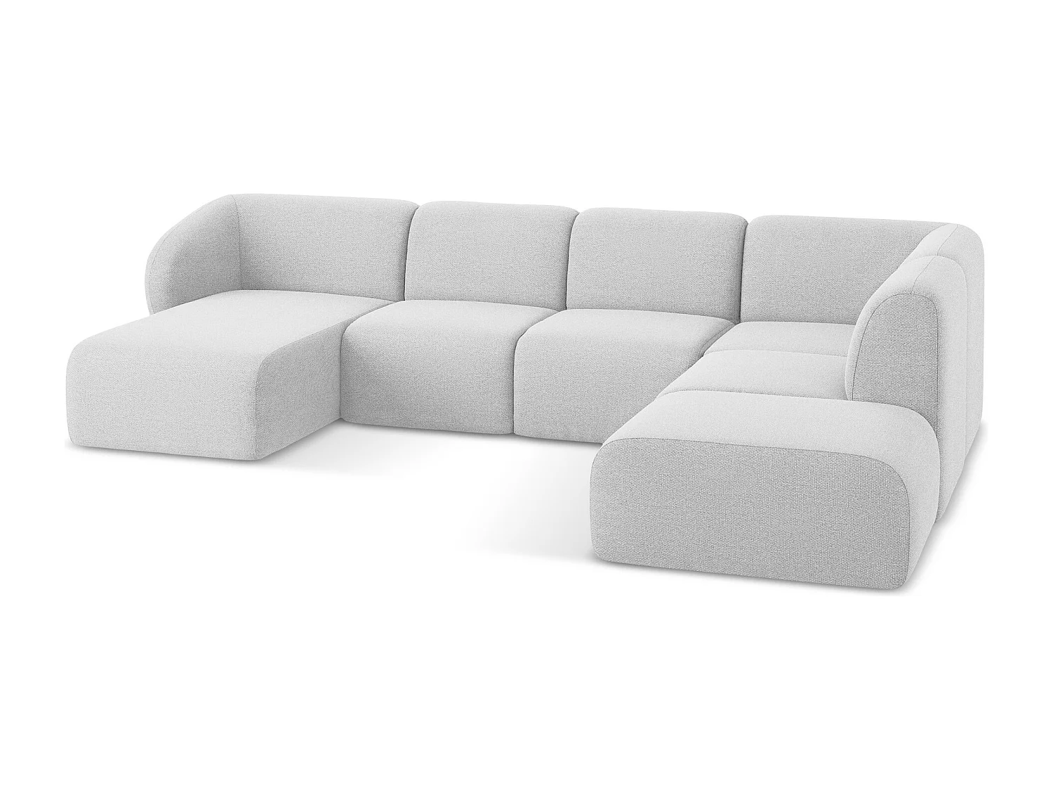 Canapé panoramique 5 places droit en tissu bouclette - argent - LANI