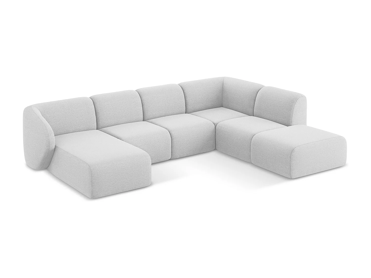 Canapé panoramique 5 places droit en tissu bouclette - argent - LANI