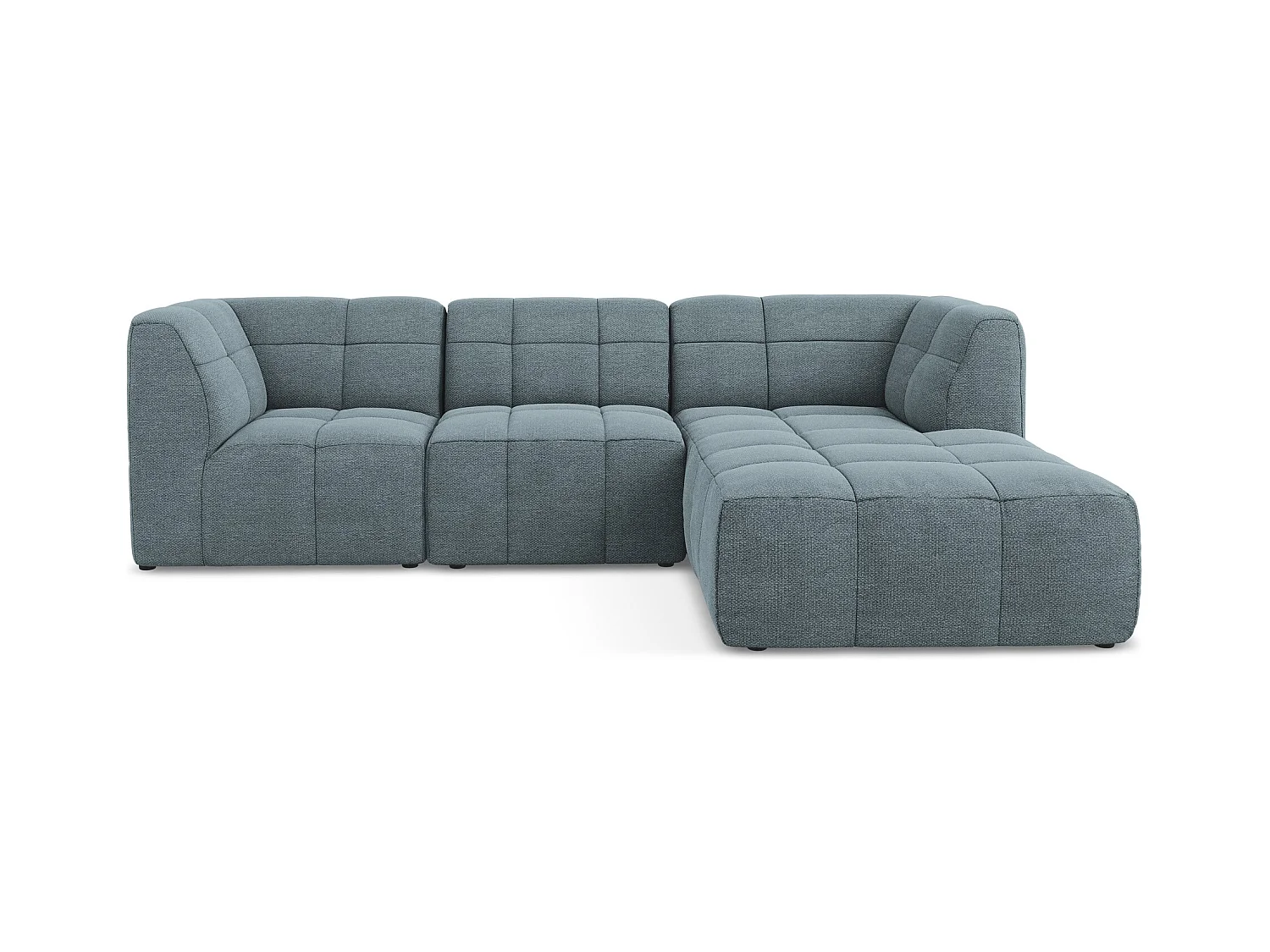 Canapé d'angle 3 places modulaire droit en tissu bouclette - jeans - ALOHA