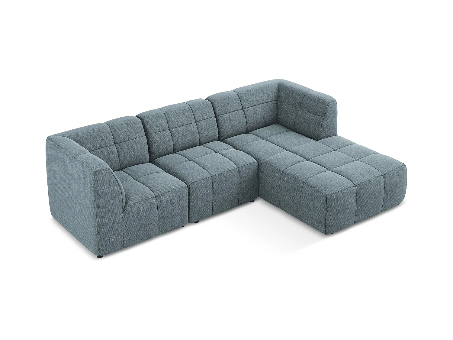 Canapé d'angle 3 places modulaire droit en tissu bouclette - jeans - ALOHA