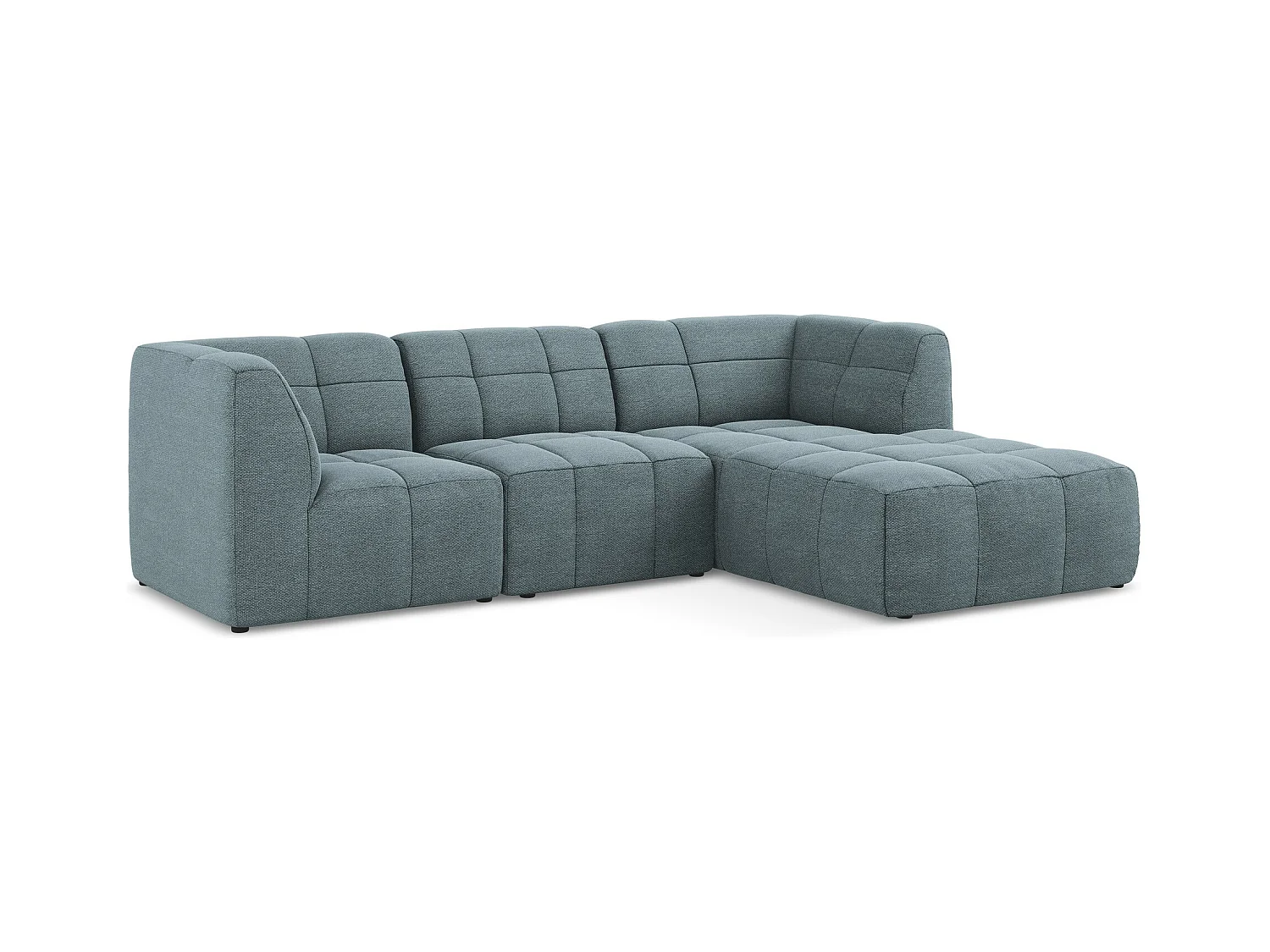 Canapé d'angle 3 places modulaire droit en tissu bouclette - jeans - ALOHA
