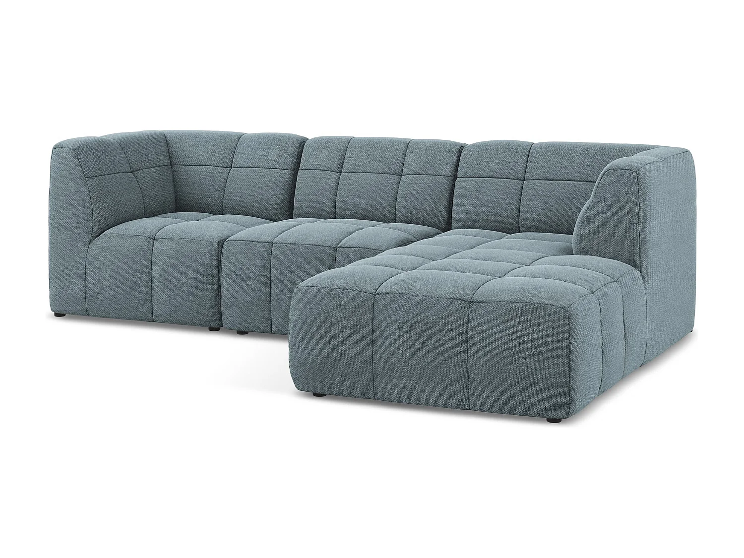 Canapé d'angle 3 places modulaire droit en tissu bouclette - jeans - ALOHA