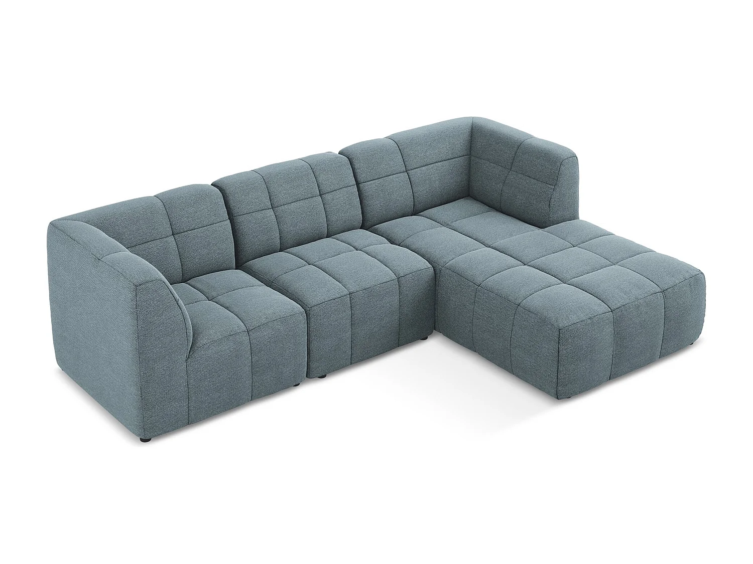 Canapé d'angle 3 places modulaire droit en tissu bouclette - jeans - ALOHA