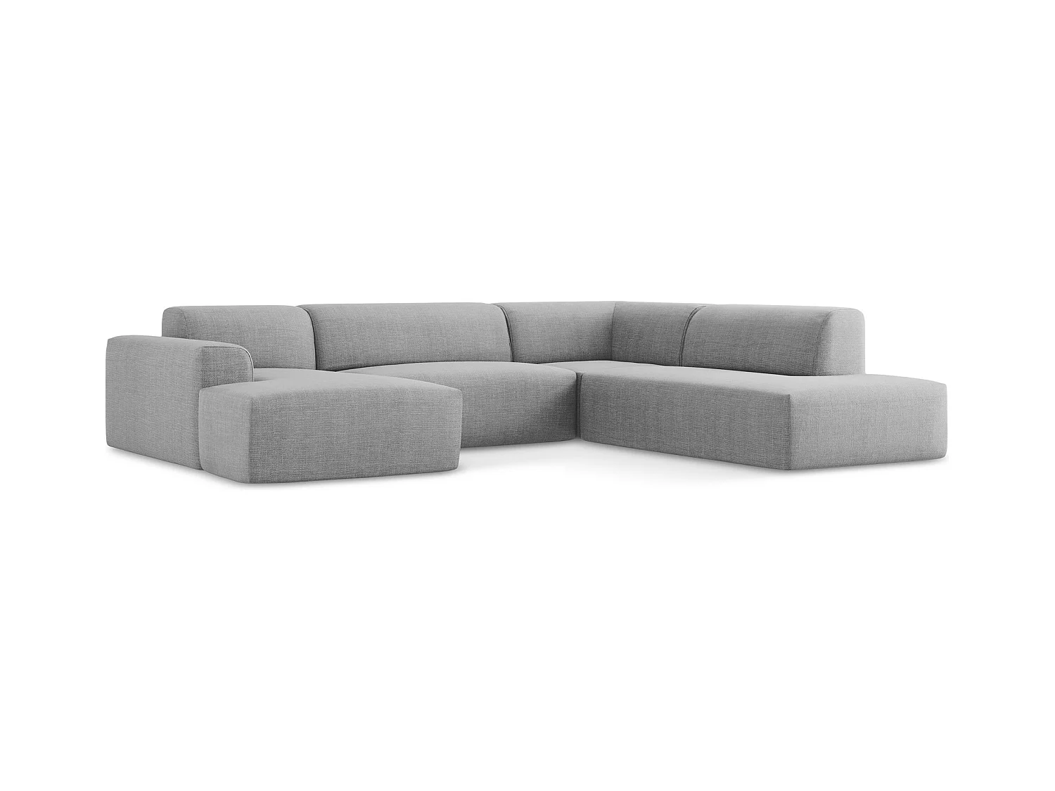 Canapé panoramique 5 places droit en tissu texturé - gris clair - KELI