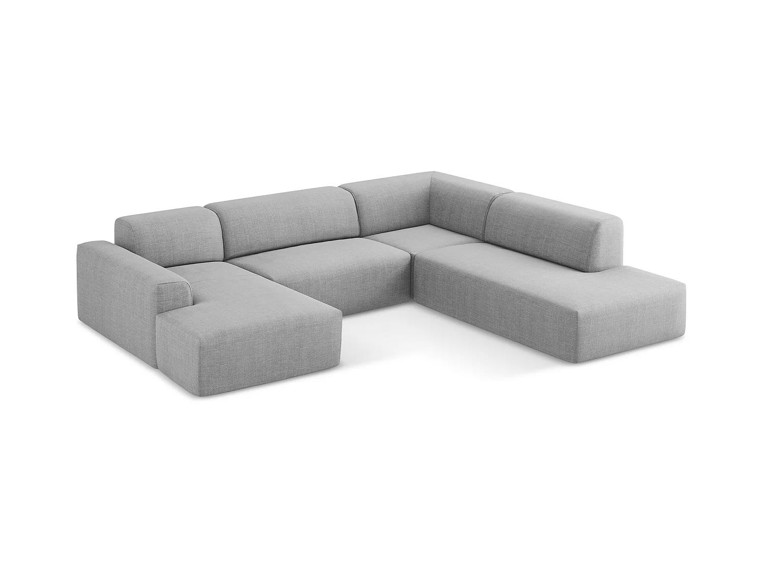 Canapé panoramique 5 places droit en tissu texturé - gris clair - KELI