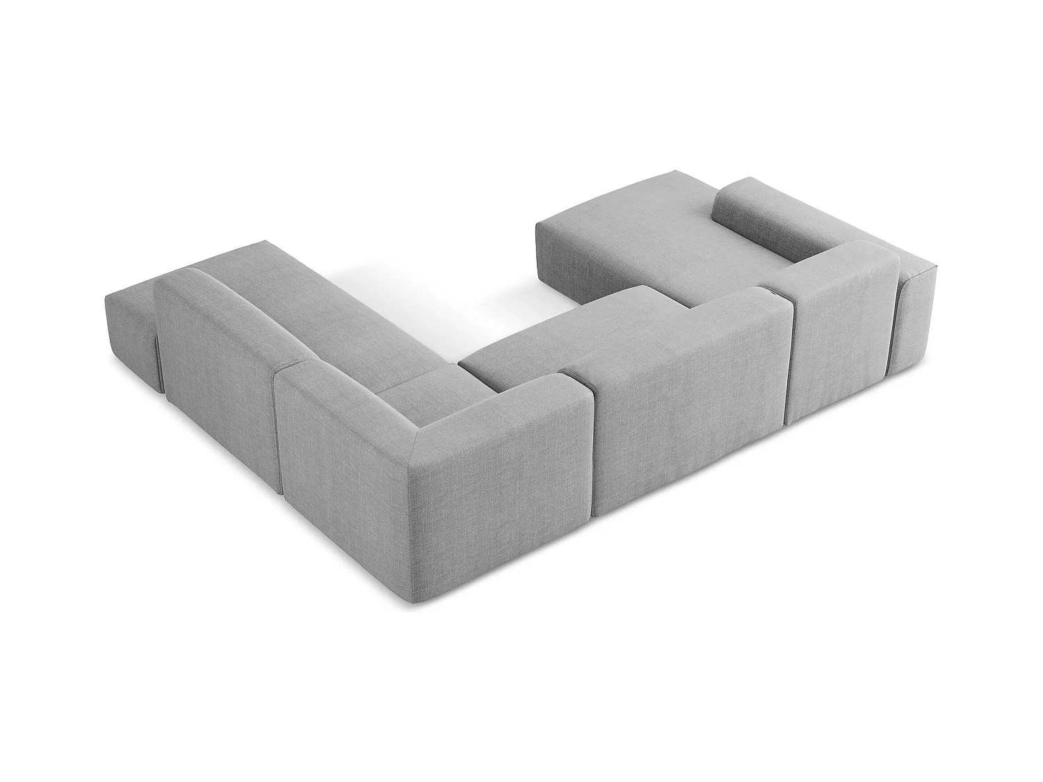 Canapé panoramique 5 places droit en tissu texturé - gris clair - KELI