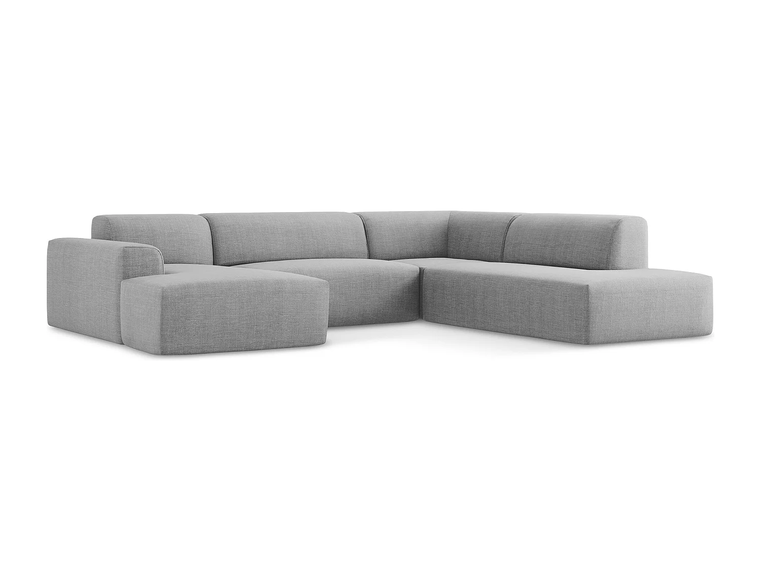 Canapé panoramique 5 places droit en tissu texturé - gris clair - KELI