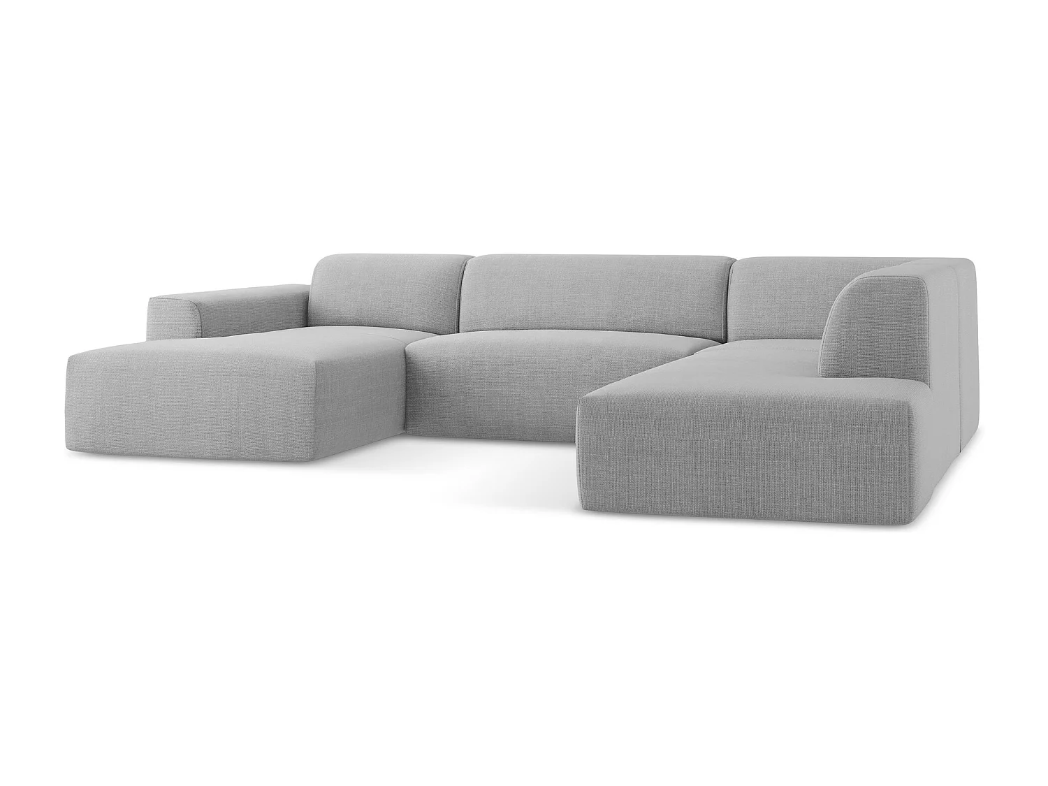 Canapé panoramique 5 places droit en tissu texturé - gris clair - KELI