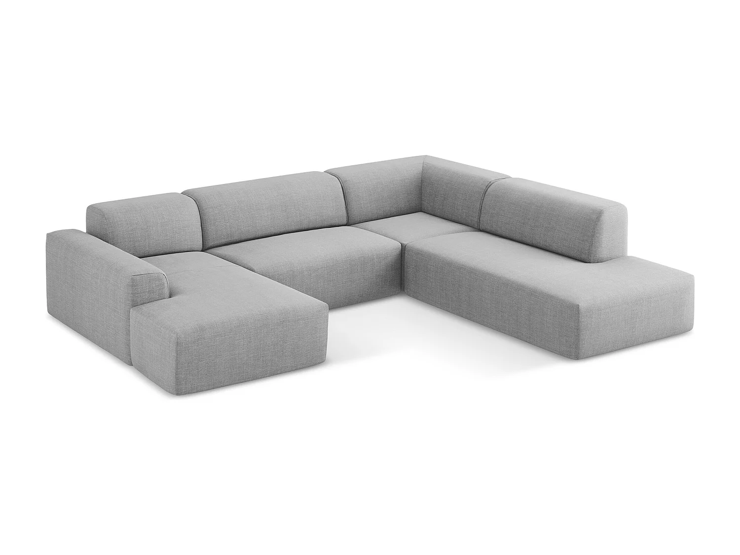 Canapé panoramique 5 places droit en tissu texturé - gris clair - KELI