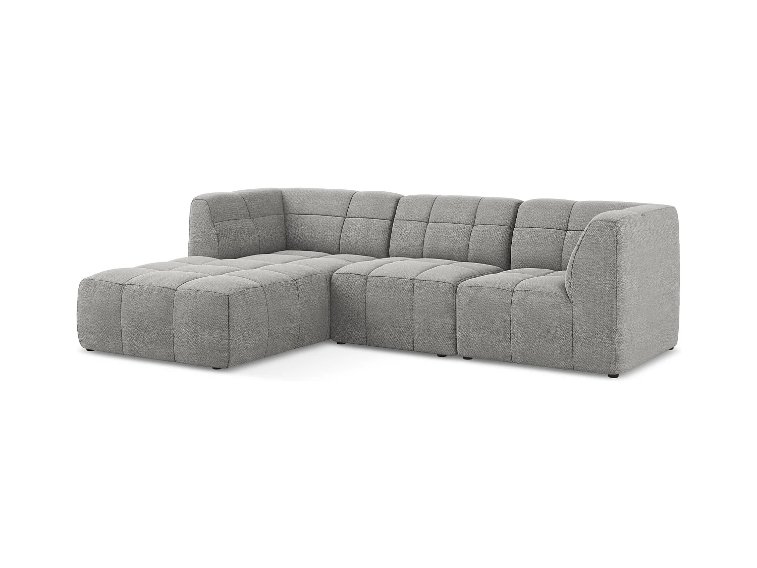 Canapé d'angle 3 places modulaire gauche en tissu bouclette - gris clair - ALOHA