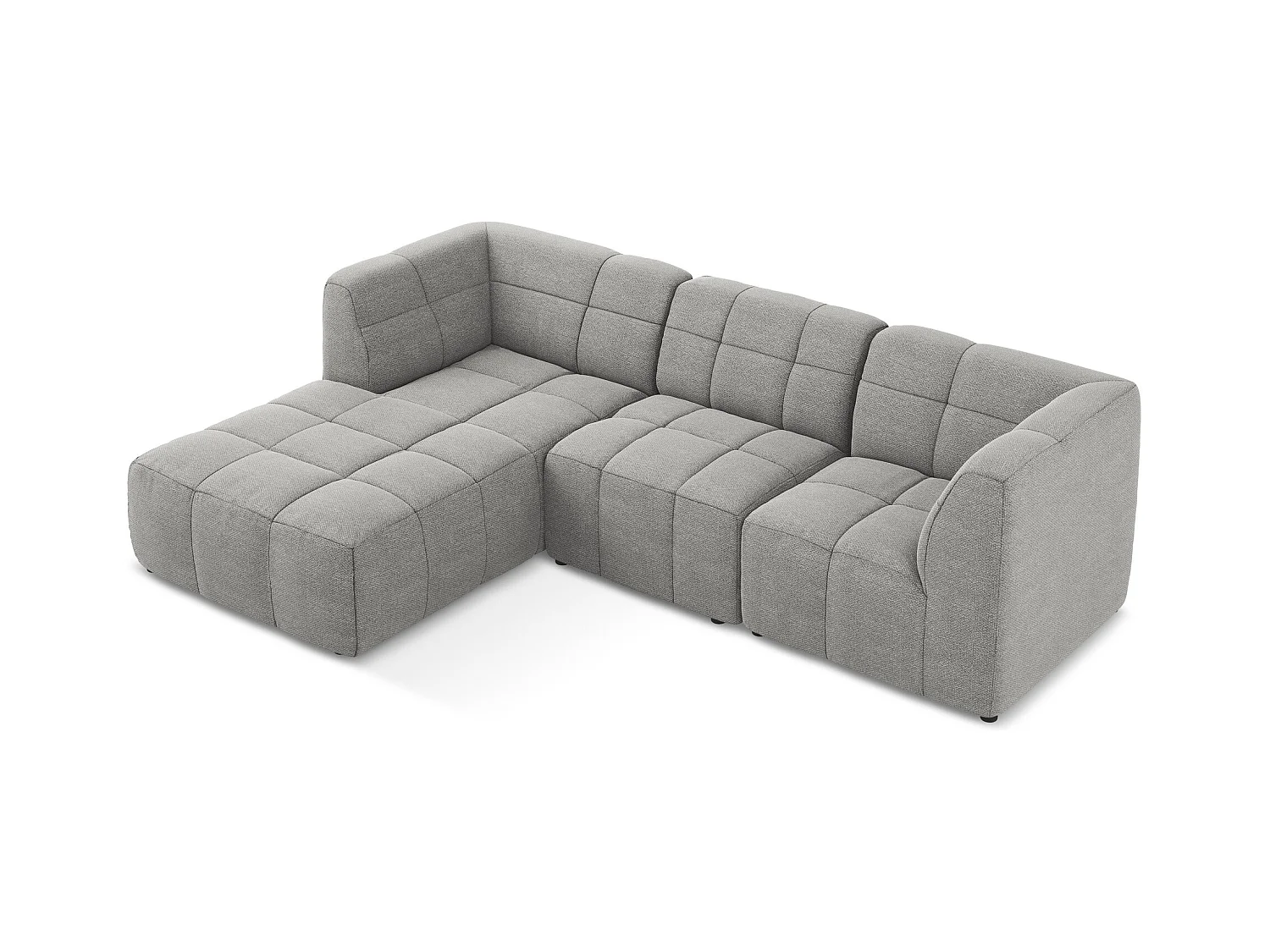 Canapé d'angle 3 places modulaire gauche en tissu bouclette - gris clair - ALOHA