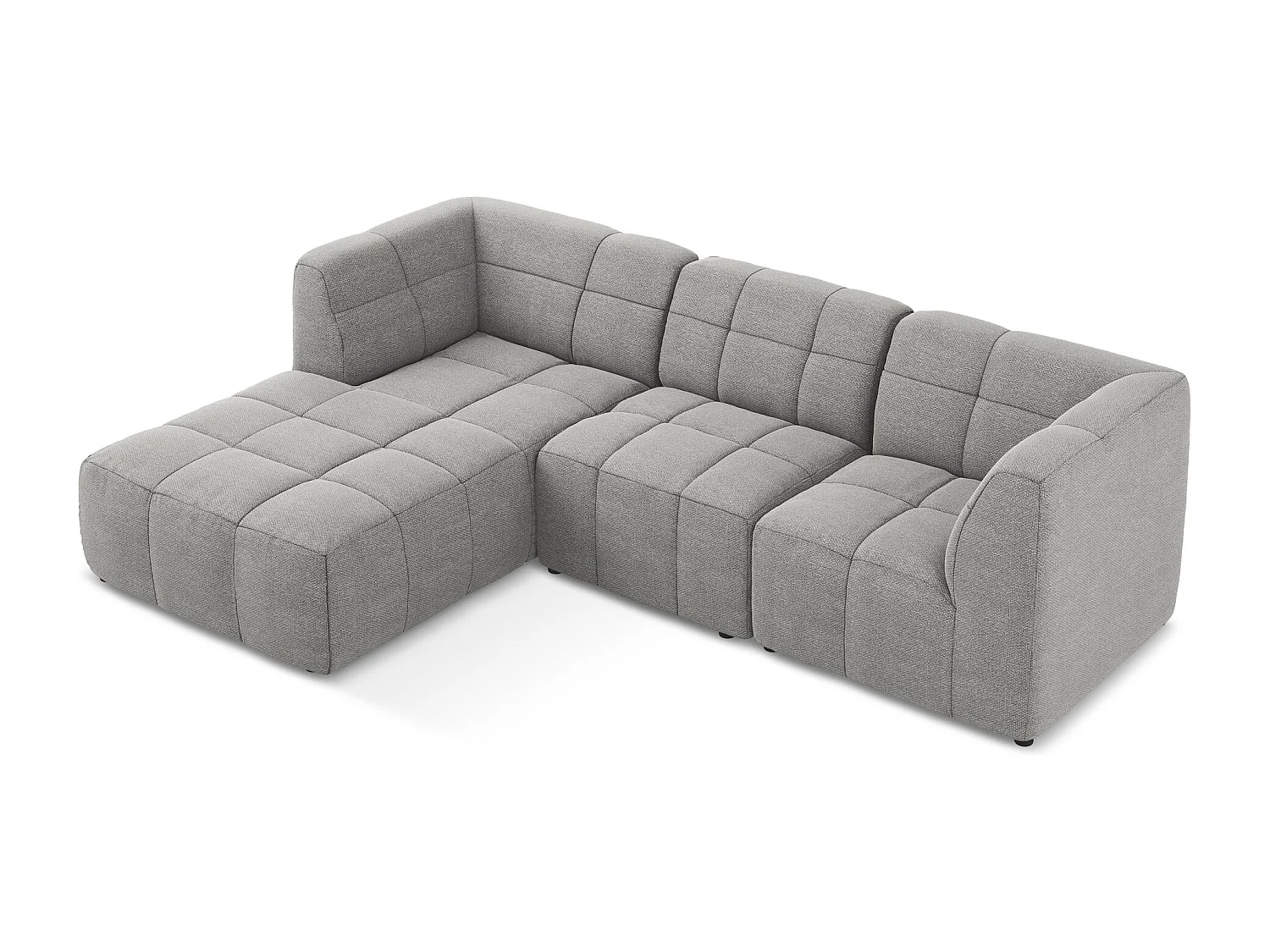 Canapé d'angle 3 places modulaire gauche en tissu bouclette - gris clair - ALOHA