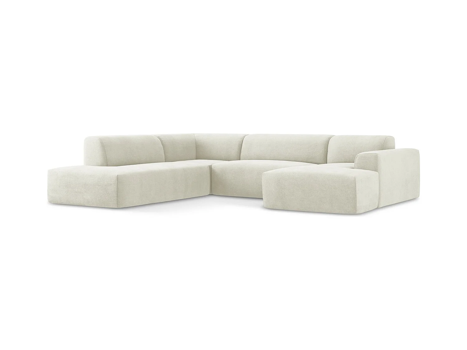 Canapé panoramique 5 places gauche en tissu texturé - beige - KELI