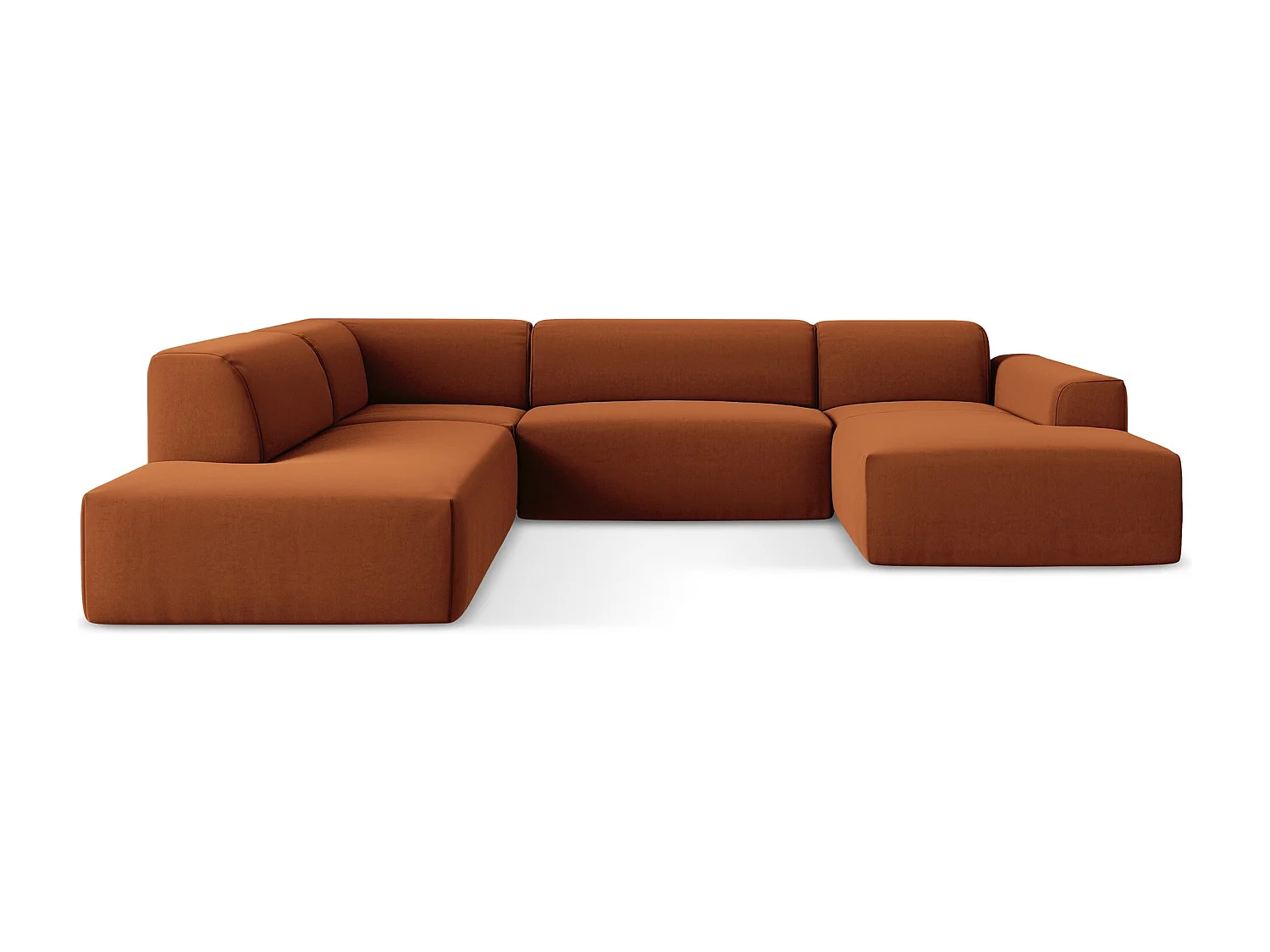 Canapé panoramique 5 places gauche en velours - terre cuite - KELI