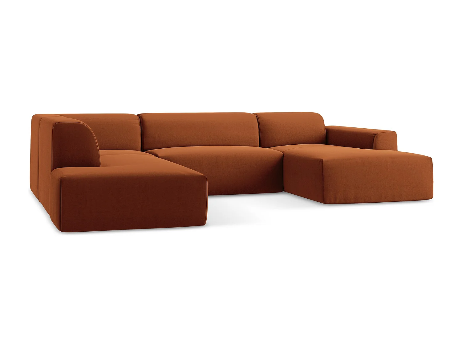 Canapé panoramique 5 places gauche en velours - terre cuite - KELI