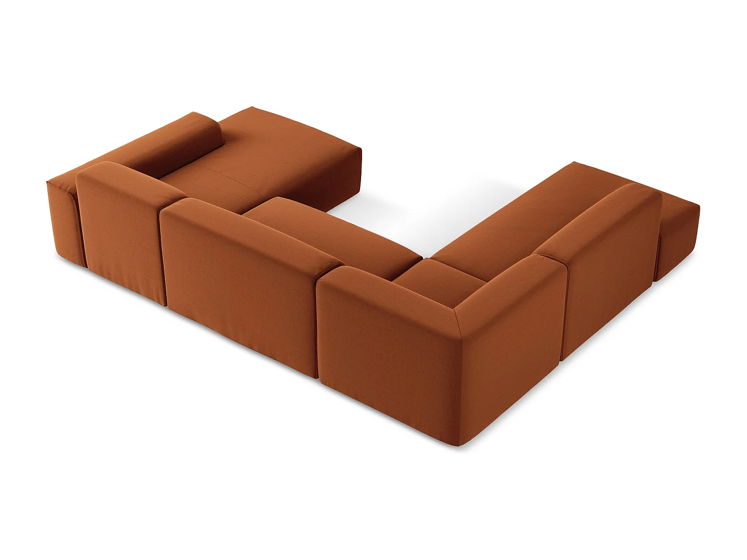 Canapé panoramique 5 places gauche en velours - terre cuite - KELI