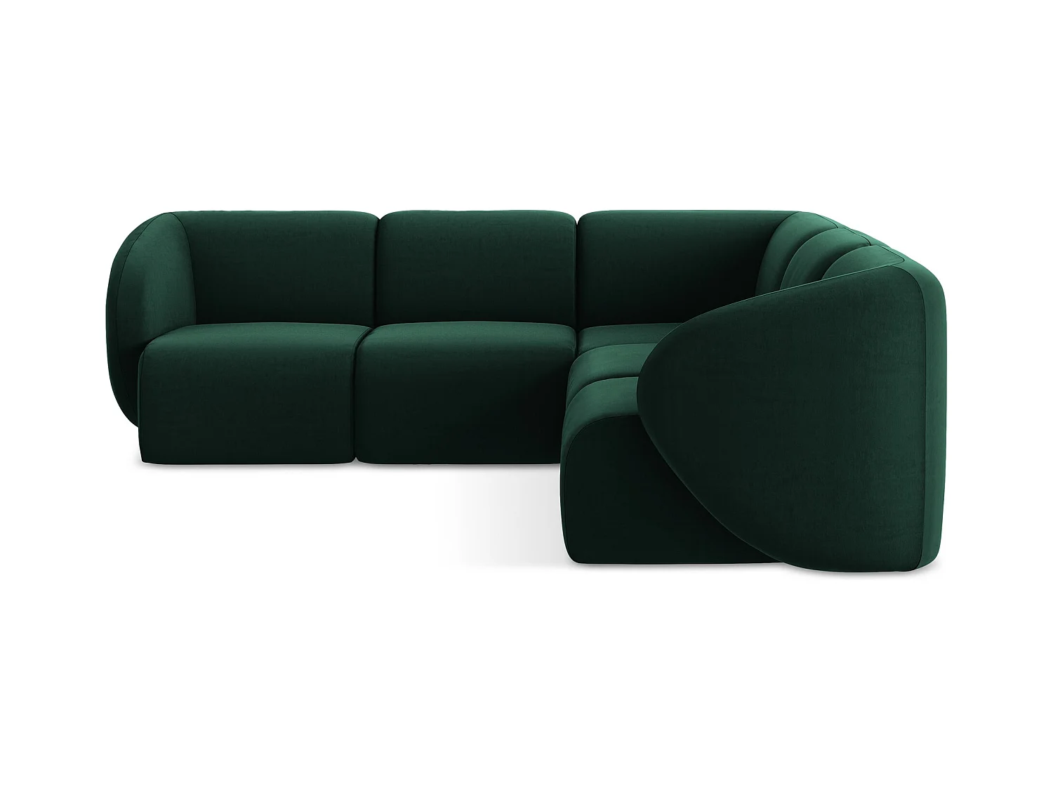 Canapé d'angle 4 places modulaire en velours - bouteille verte - LANI