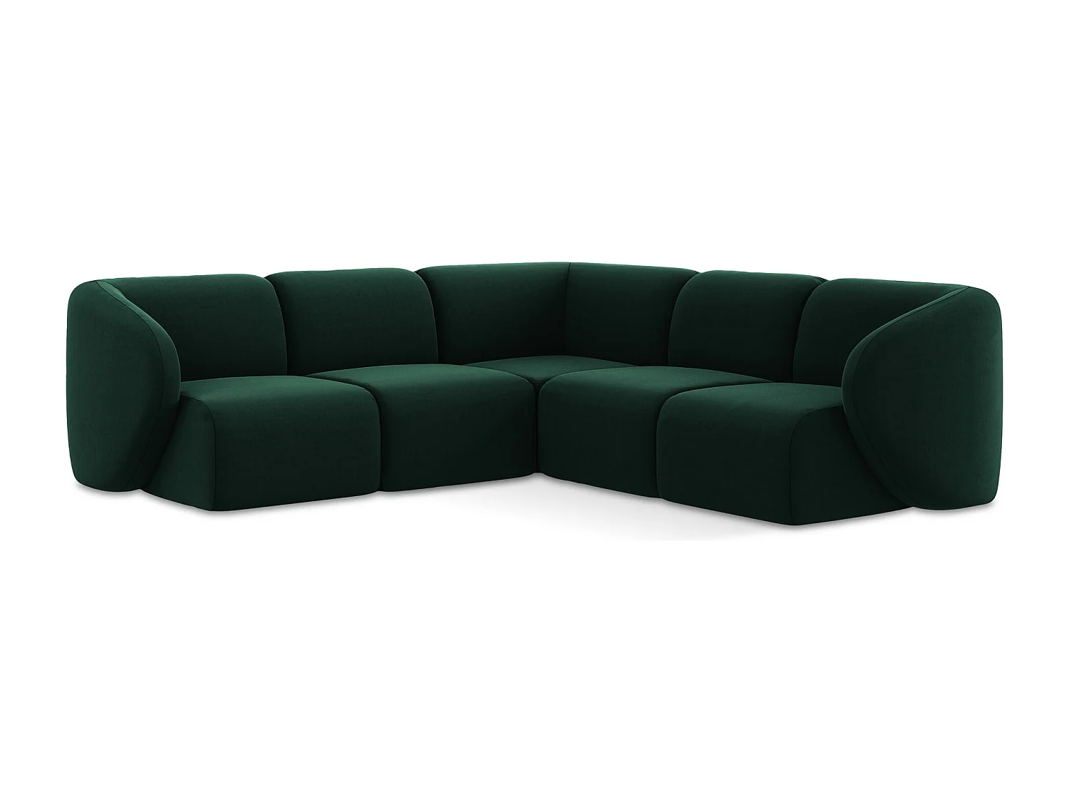 Canapé d'angle 4 places modulaire en velours - bouteille verte - LANI