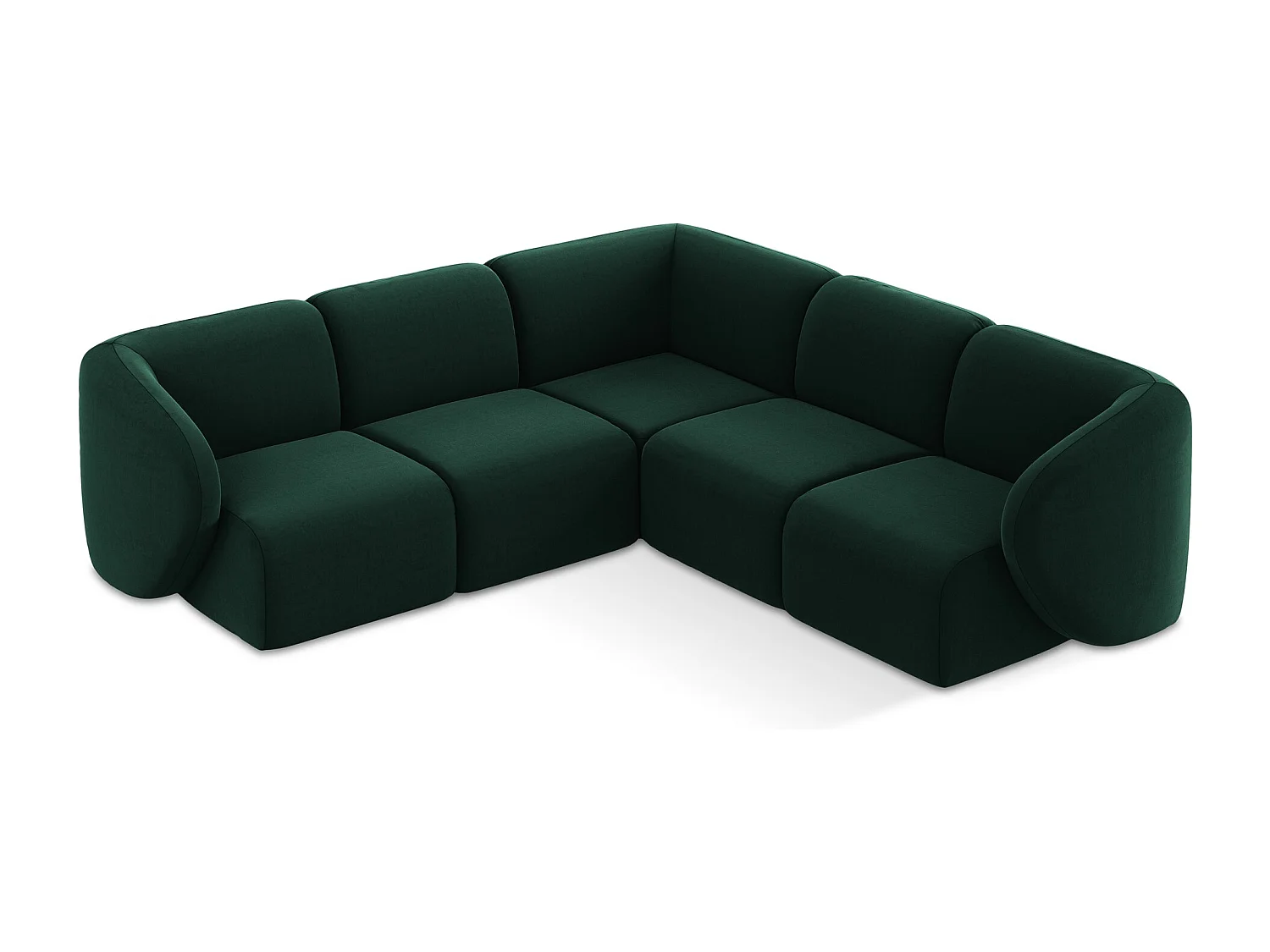 Canapé d'angle 4 places modulaire en velours - bouteille verte - LANI