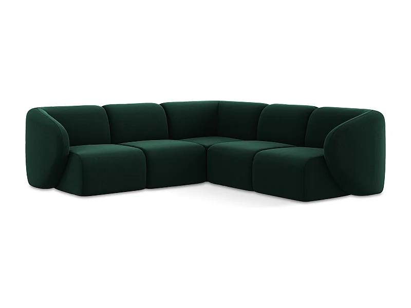 Canapé d'angle 4 places modulaire en velours - bouteille verte - LANI