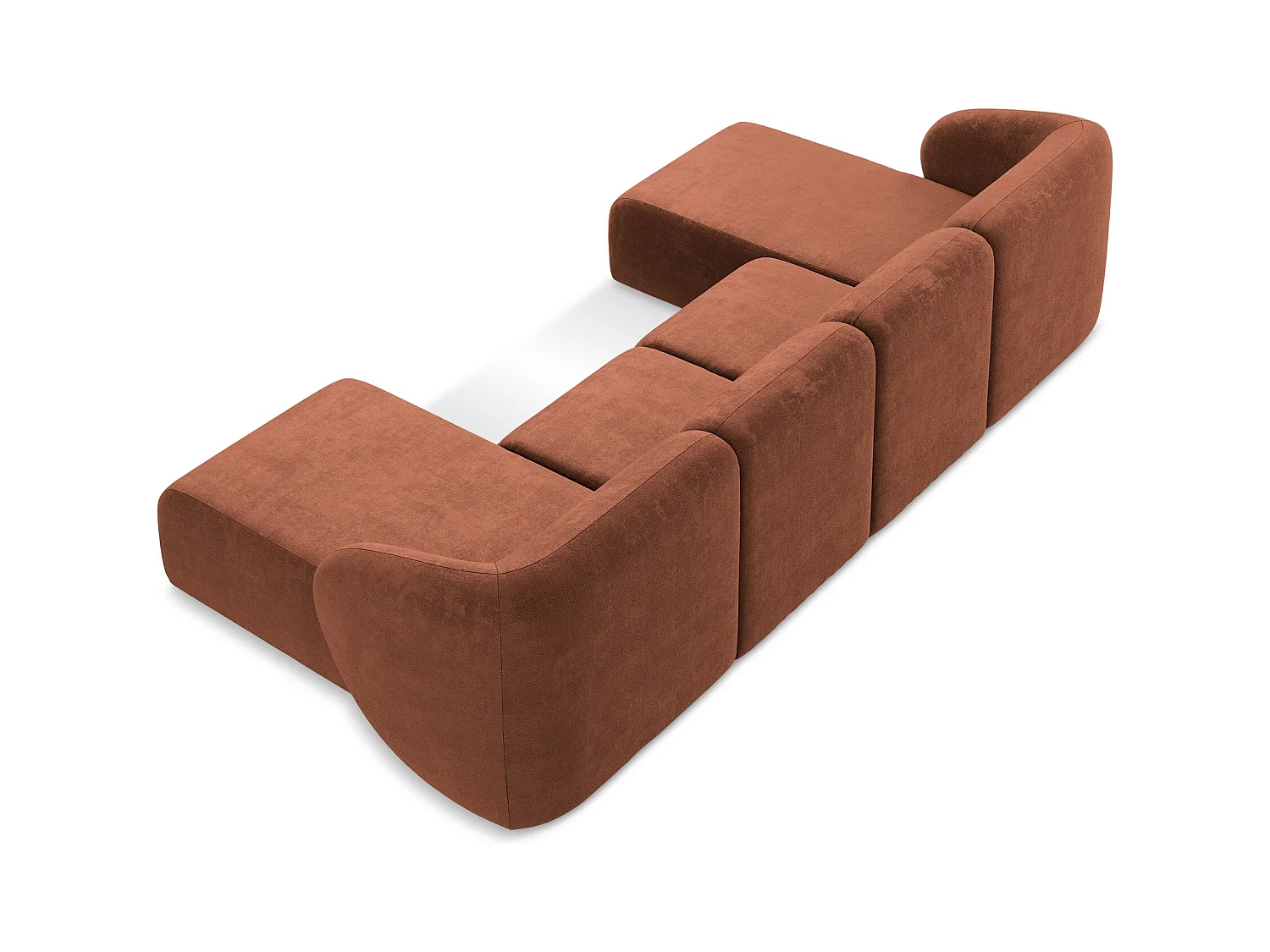 Canapé panoramique 4 places en tissu chenille - terre cuite - LANI