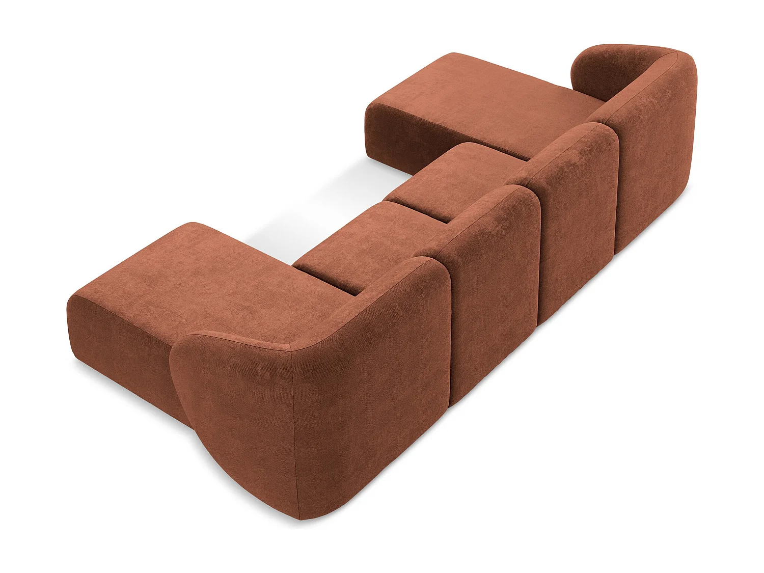 Canapé panoramique 4 places en tissu chenille - terre cuite - LANI