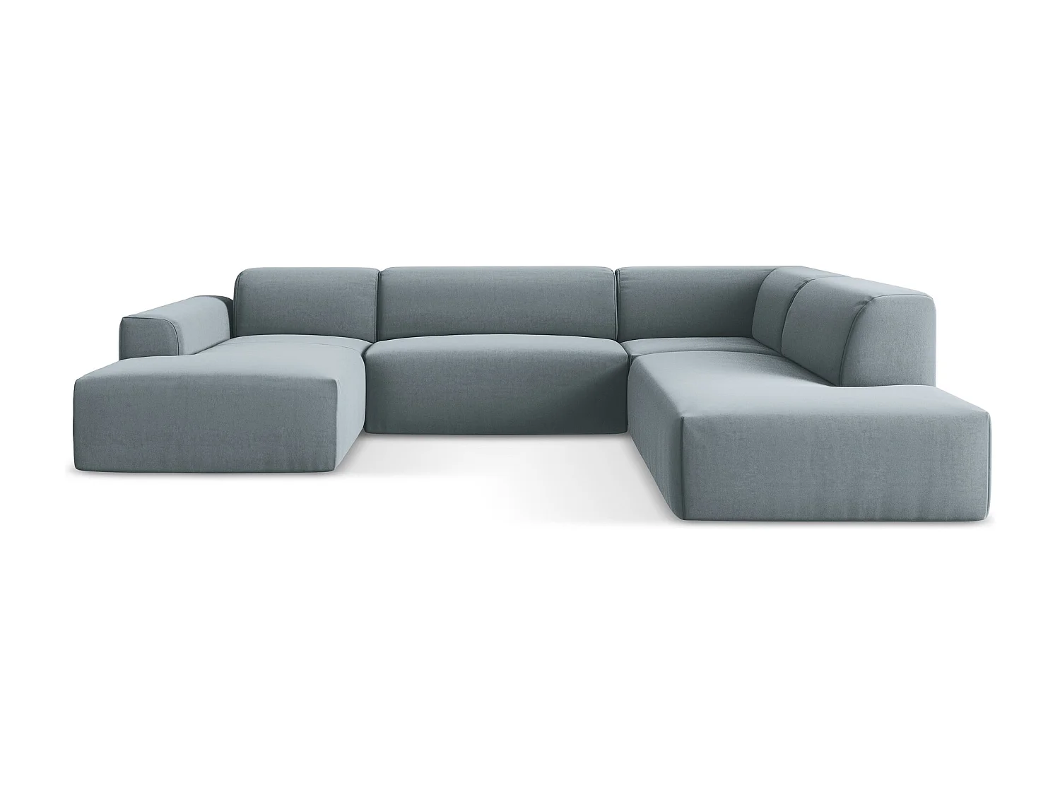 Sofá de canto panorâmico 5 lugares direito em veludo azul claro - KELI