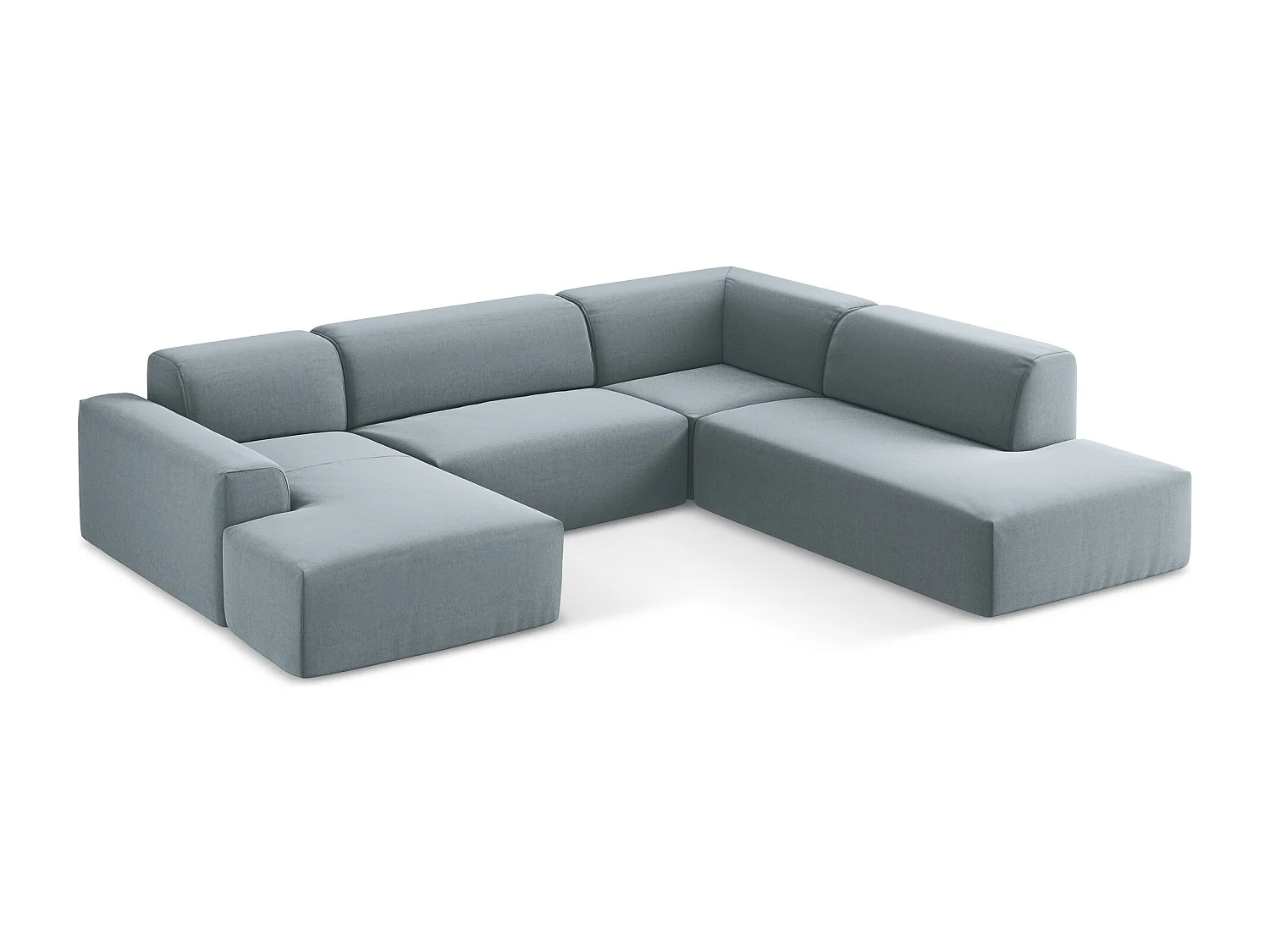 Sofá de canto panorâmico 5 lugares direito em veludo azul claro - KELI