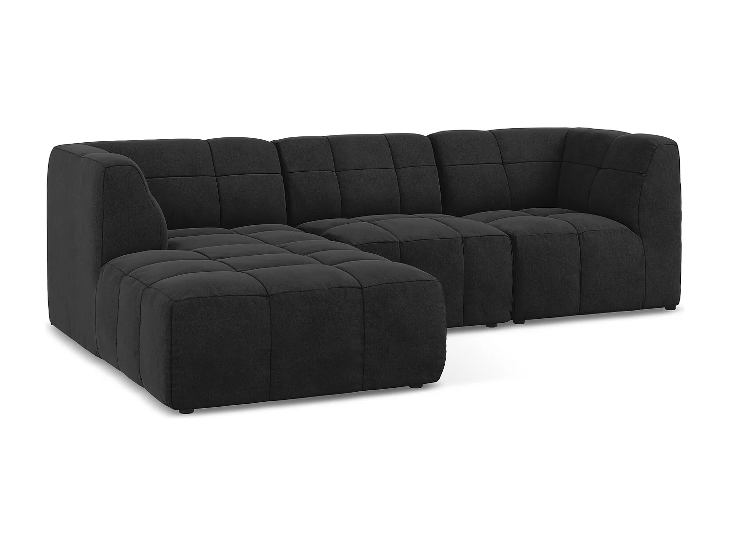 Canapé d'angle 3 places modulaire gauche en velours - noir - ALOHA