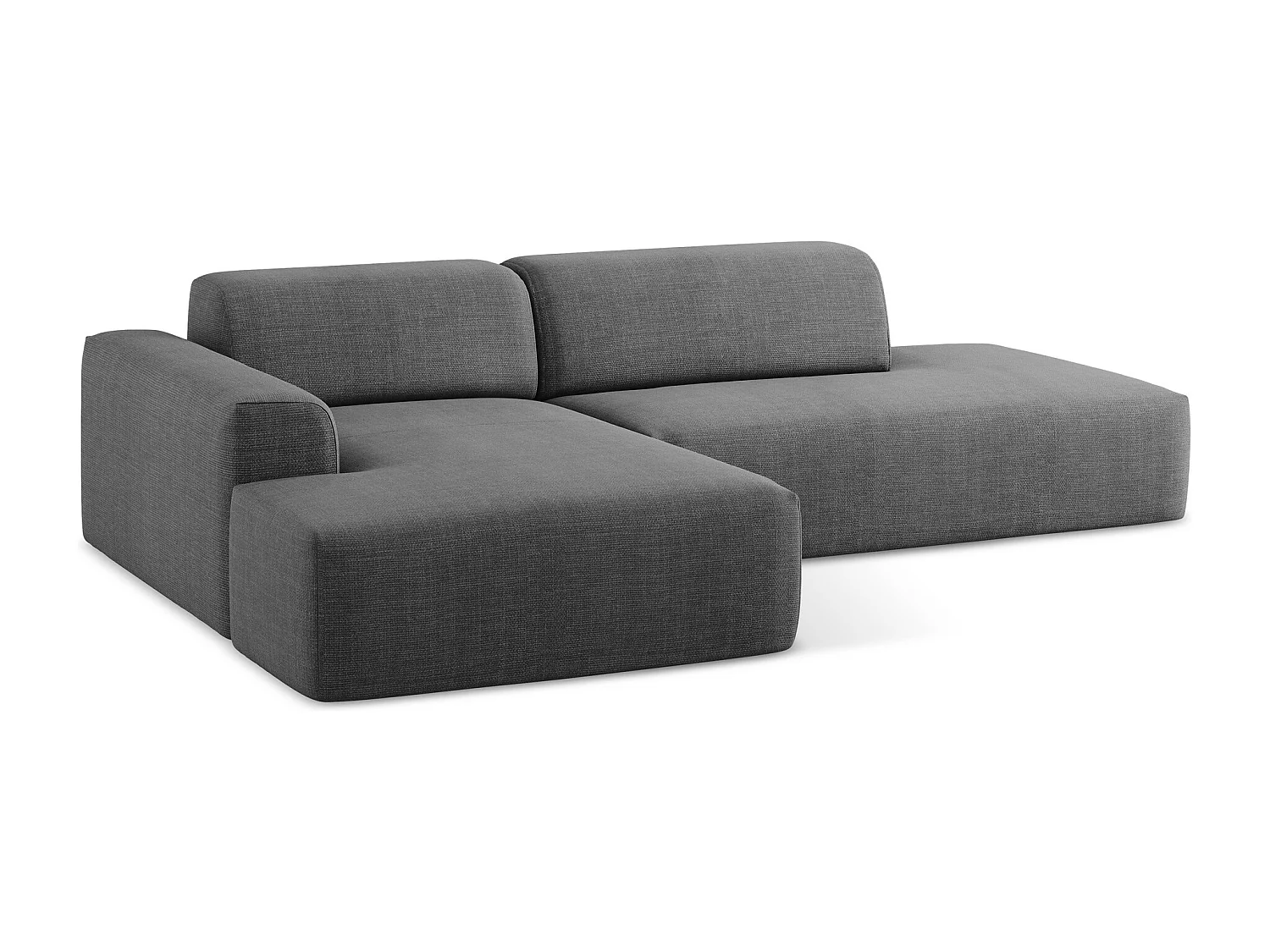 Canapé d'angle 3 places modulaire droit en tissu texturé - gris foncé - KELI