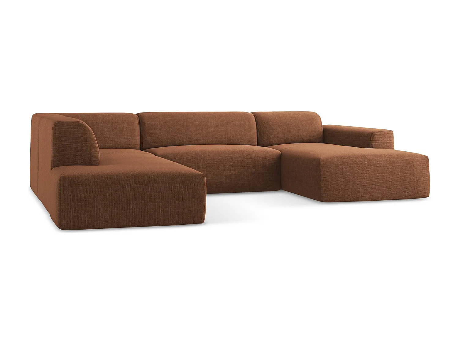 Sofá de canto panorâmico 5 lugares esquerdo em tecido texturizado terracota - KELI