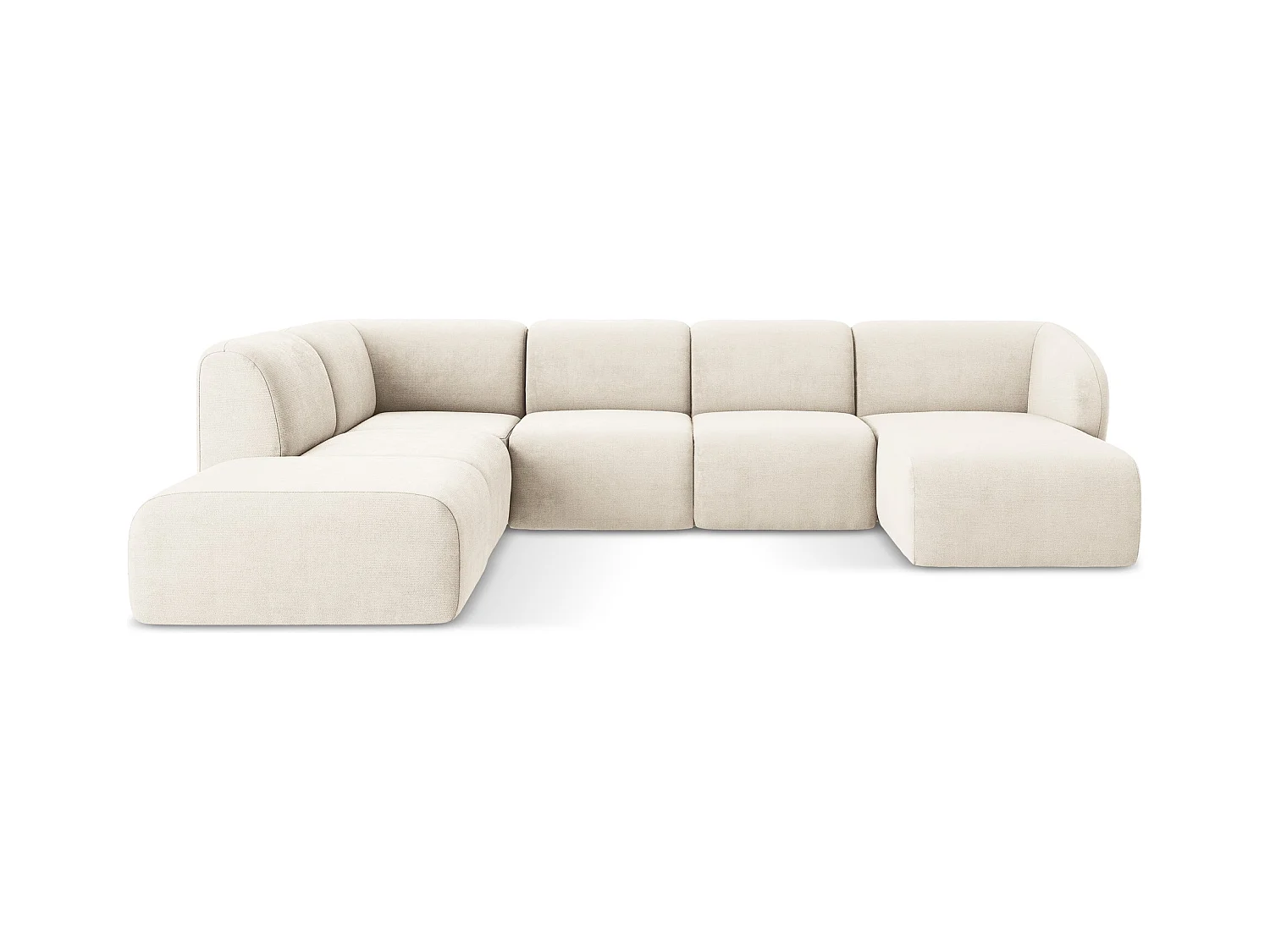 Canapé panoramique 5 places gauche en tissu chenille - beige clair - LANI