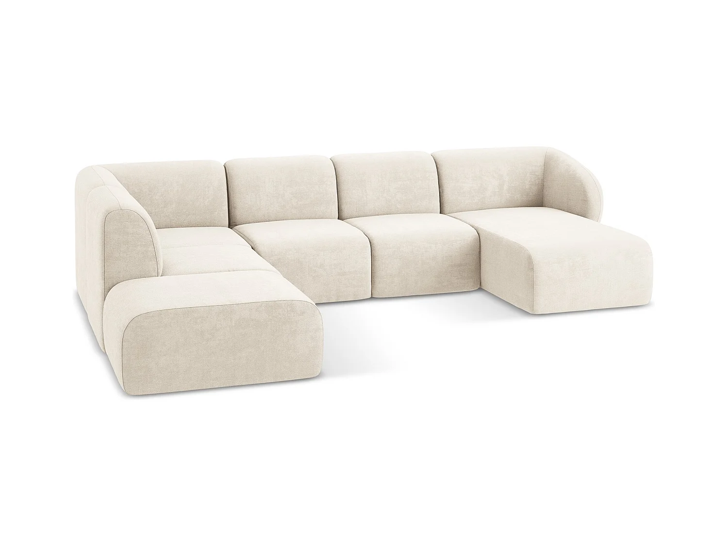 Canapé panoramique 5 places gauche en tissu chenille - beige clair - LANI