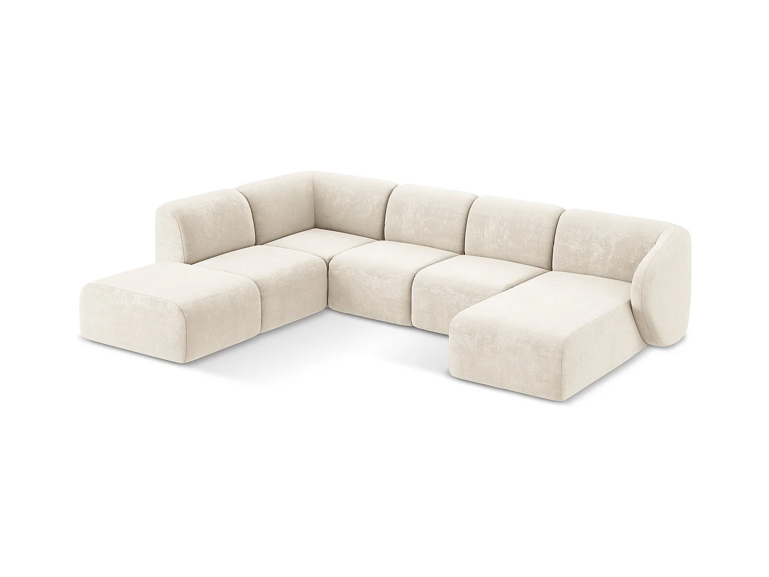 Canapé panoramique 5 places gauche en tissu chenille - beige clair - LANI