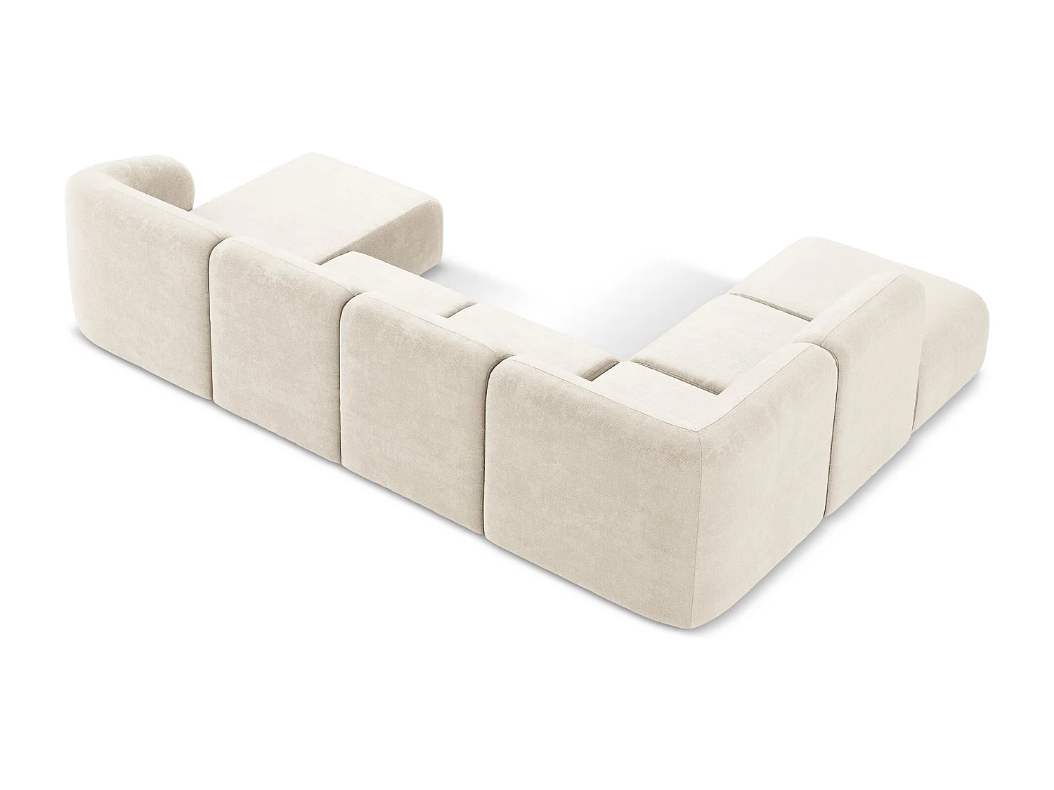 Canapé panoramique 5 places gauche en tissu chenille - beige clair - LANI