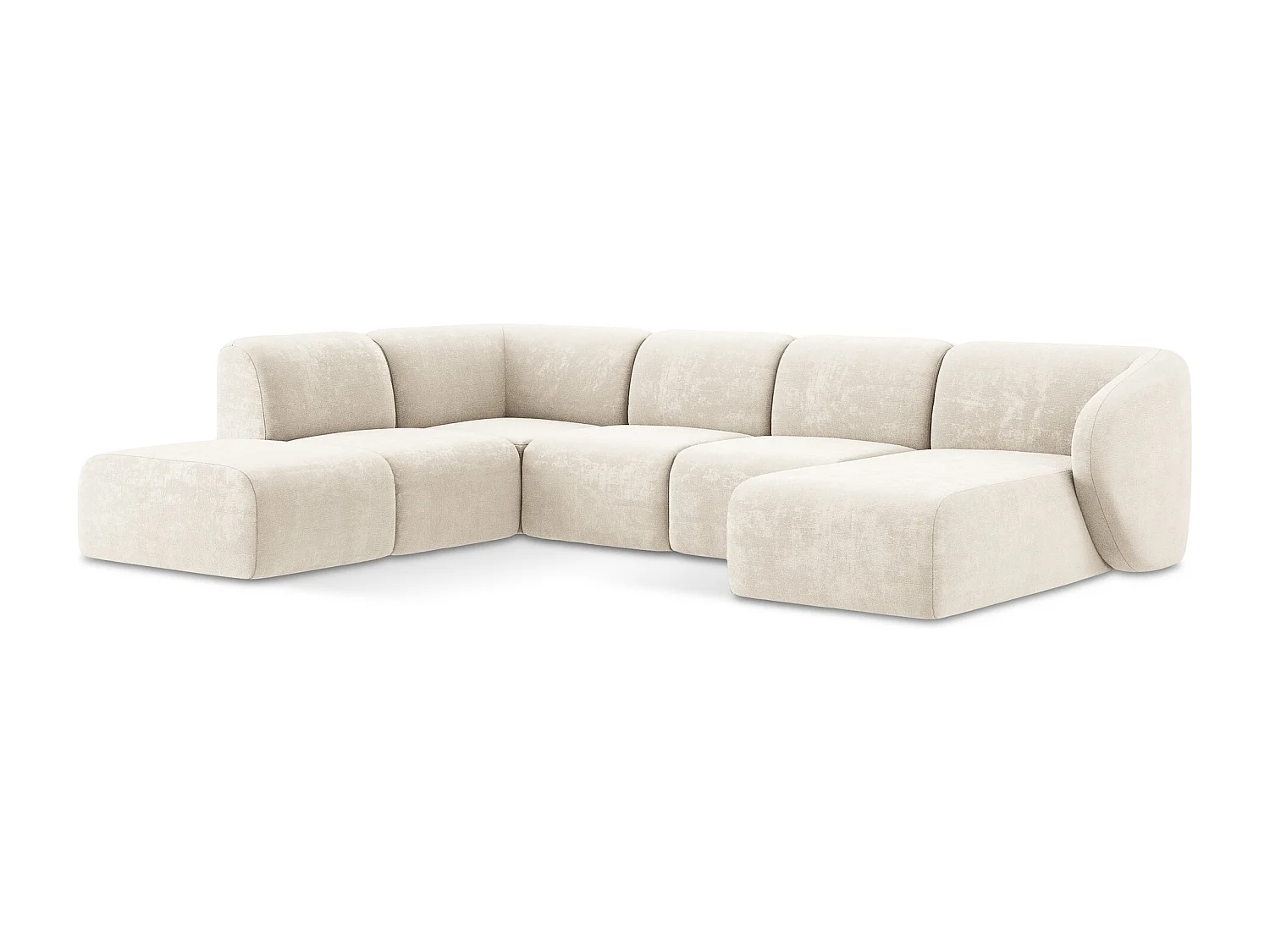 Canapé panoramique 5 places gauche en tissu chenille - beige clair - LANI