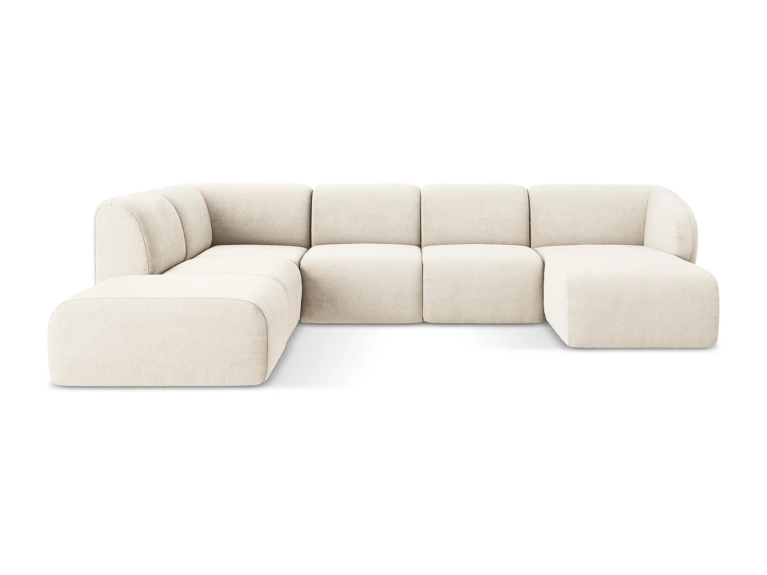 Canapé panoramique 5 places gauche en tissu chenille - beige clair - LANI