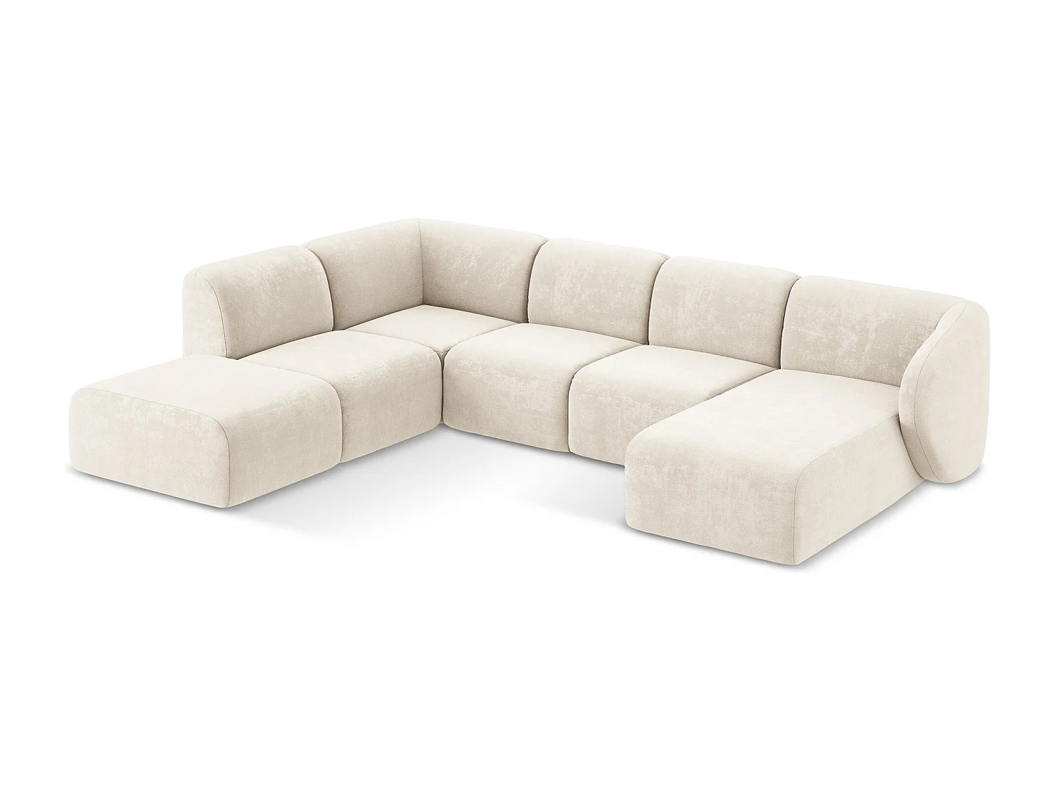 Canapé panoramique 5 places gauche en tissu chenille - beige clair - LANI