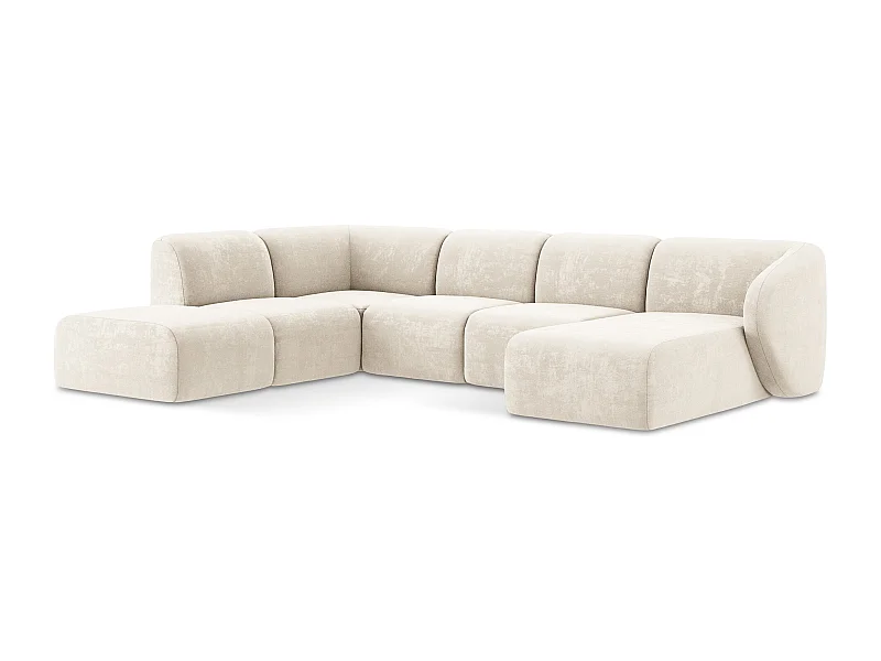 Canapé panoramique 5 places gauche en tissu chenille - beige clair - LANI
