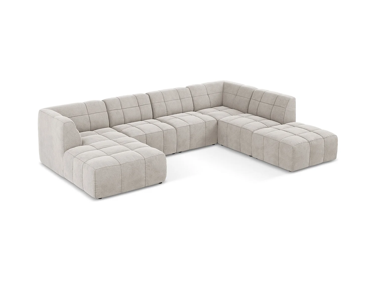 Canapé panoramique 5 places en velours - beige clair - ALOHA