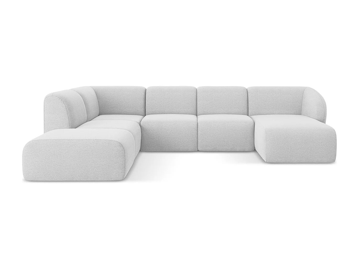 Panoramische hoekbank links van zilver bouclé - LANI