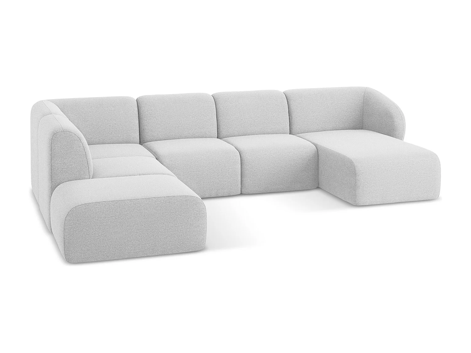 Panoramische hoekbank links van zilver bouclé - LANI
