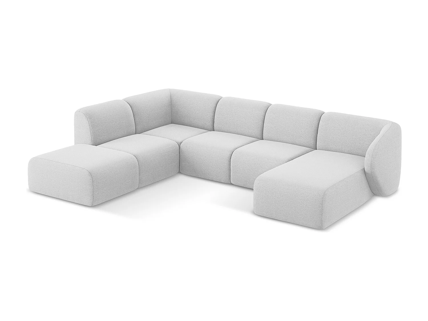 Panoramische hoekbank links van zilver bouclé - LANI