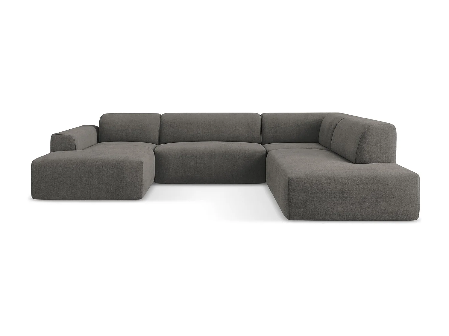 Sofá de canto panorâmico 5 lugares direito em tecido texturizado cinza escuro - KELI